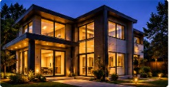 Modern home protected by professionally installed security cameras